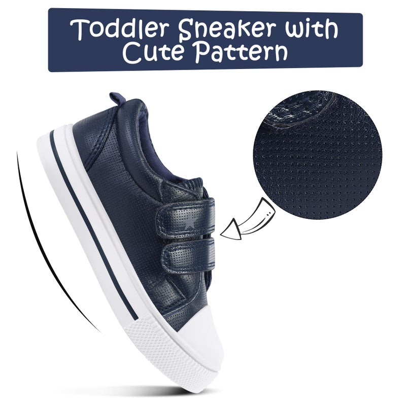 K KomForme Toddler Boys & Girls Shoes Kids Canvas Sneakers with Cartoon Dual Hook and Loops, Size 8 Toddler, Navy - Image 3